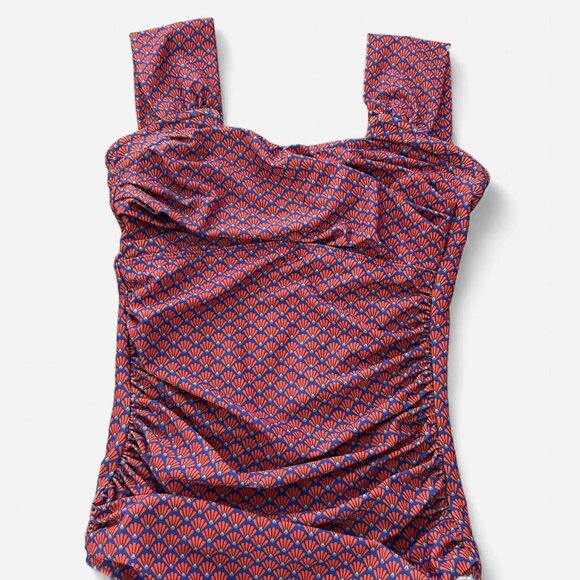 Albion square neck retro geometrical micro print ruched side modest cut swimsuit - Picture 4 of 6